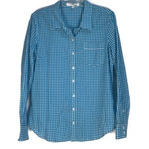 Company by Ellen Tracy Button Up Top Gingham Blue White Shirt Size Medium